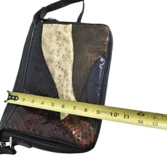 Vintage Cuero Vaca Leather Snakeskin Purse Shoulder Bag Black Patchwork - Picture 13 of 14